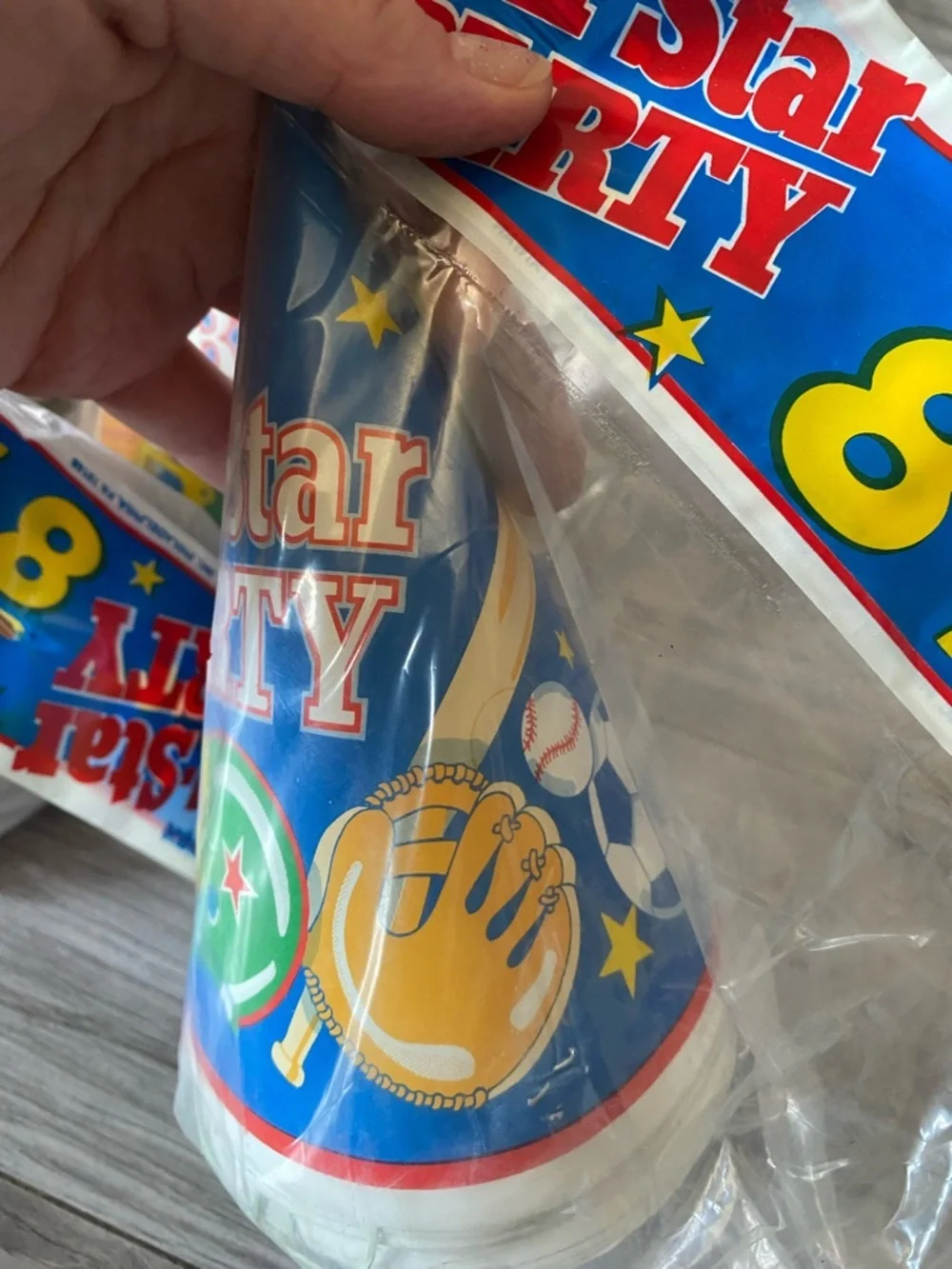 Set Of 7 Unopened Sports Themed Party Hats Total 56 Vintage 1987 90s 80s Retro